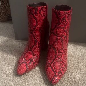 Red Snake Print Ankle Boots
